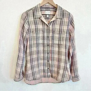 Melrose and Market Women’s Long Sleeve Plaid Pink Shirt Size Small